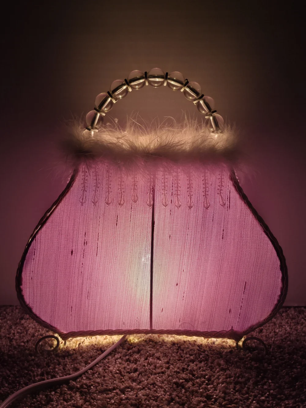 Whimsical Decorative Light Purple beaded handle decorative Purse table lamp